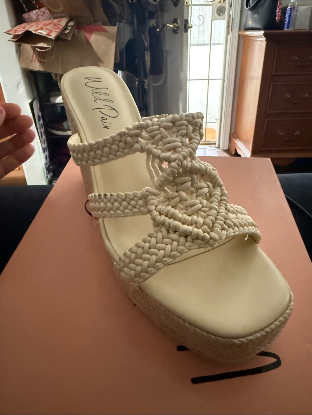 Wild Pair Cream Braided Wedge Slide Sandals